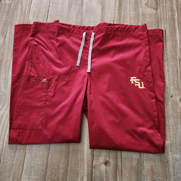 Wonder Work Mens Red Scrub Pants Drawstring Waist FSU Embroidery Large - Picture 11 of 12